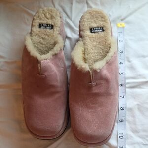 Stuart Weitzman Pink Rose Women's Suede Shearling Lined Clogs 8.5 Like New Y2K